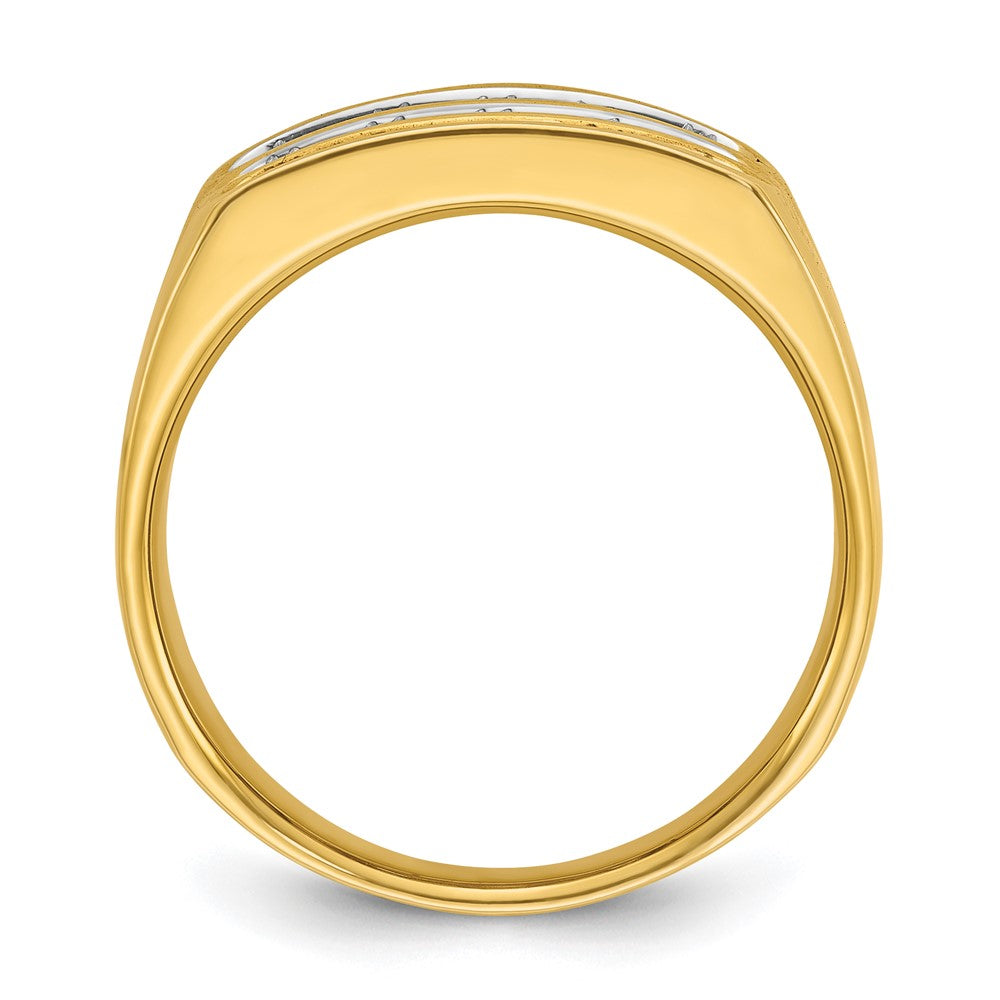 14k IBGoodman Men's Polished and Grooved 3-Row Diamond Ring