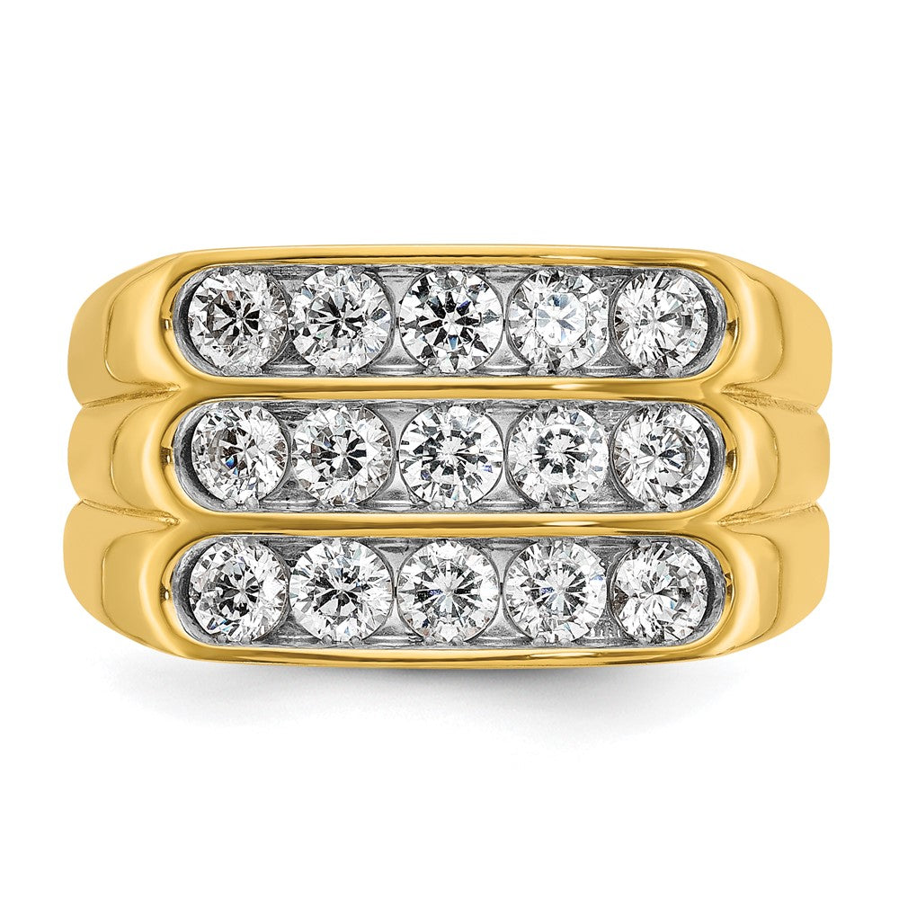 14k IBGoodman Men's Polished and Grooved 3-Row Diamond Ring