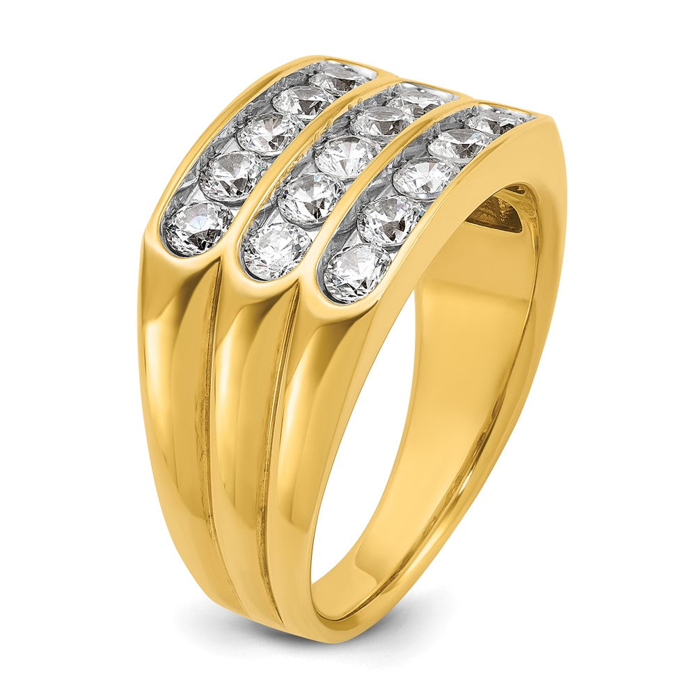 14k IBGoodman Men's Polished and Grooved 3-Row Diamond Ring
