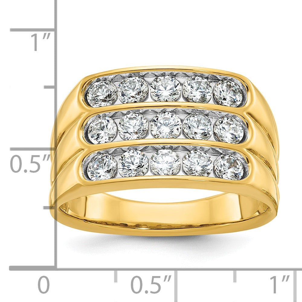 14k IBGoodman Men's Polished and Grooved 3-Row Diamond Ring