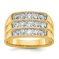14k IBGoodman Men's Polished and Grooved 3-Row Ring Mounting