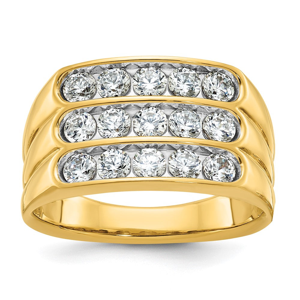 14k IBGoodman Men's Polished and Grooved 3-Row Ring Mounting