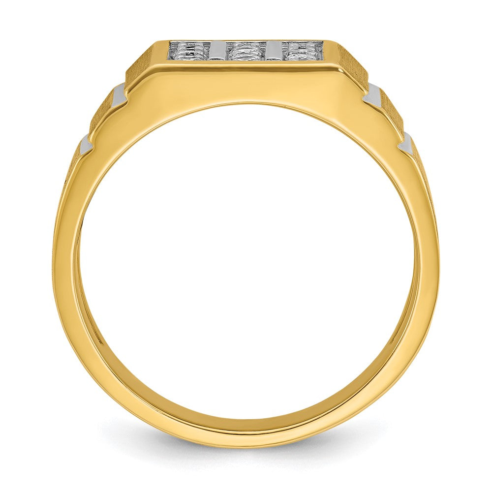 14k IBGoodman Men's Polished Satin and Grooved 3-Row Ring Mounting