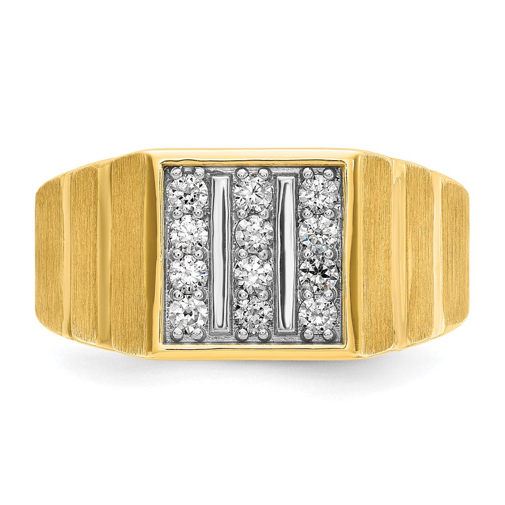 14k IBGoodman Men's Polished Satin and Grooved 3-Row Ring Mounting