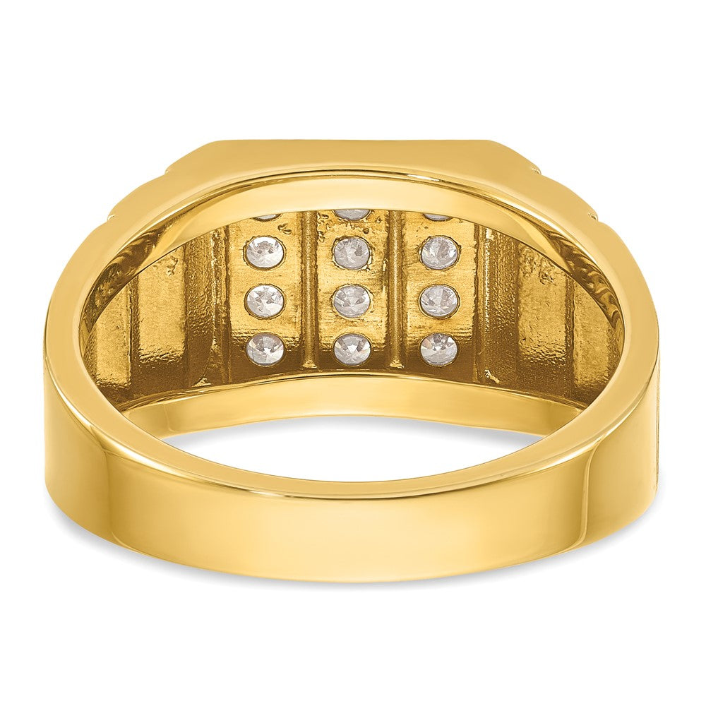 14k w/ White RH IBGoodman Men's Satin & Grooved 3-Row Diamond Ring