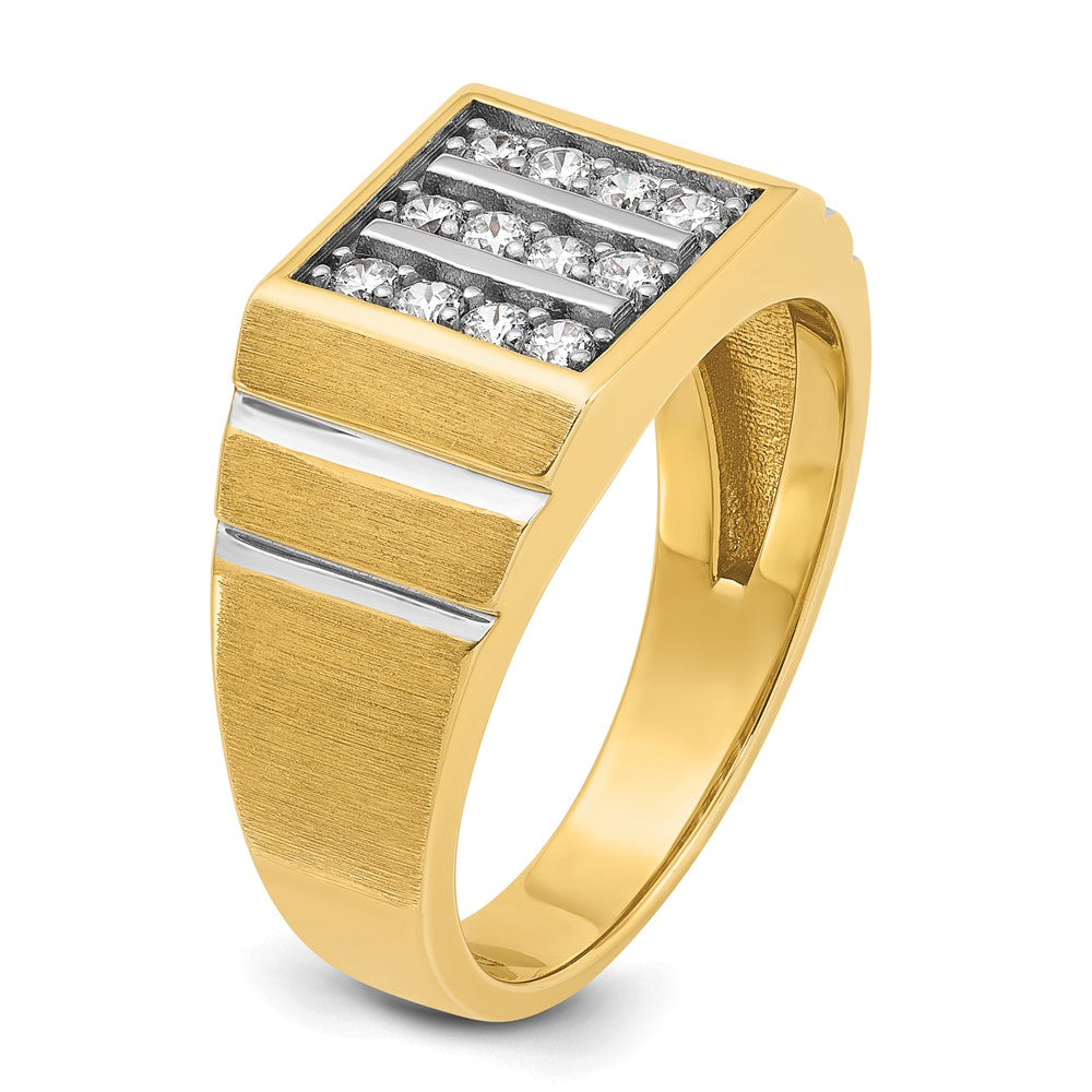 14k w/ White RH IBGoodman Men's Satin & Grooved 3-Row Diamond Ring