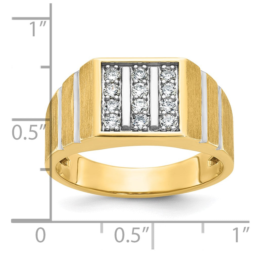 14k IBGoodman Men's Polished Satin and Grooved 3-Row Ring Mounting