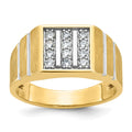 14k IBGoodman Men's Polished Satin and Grooved 3-Row Ring Mounting