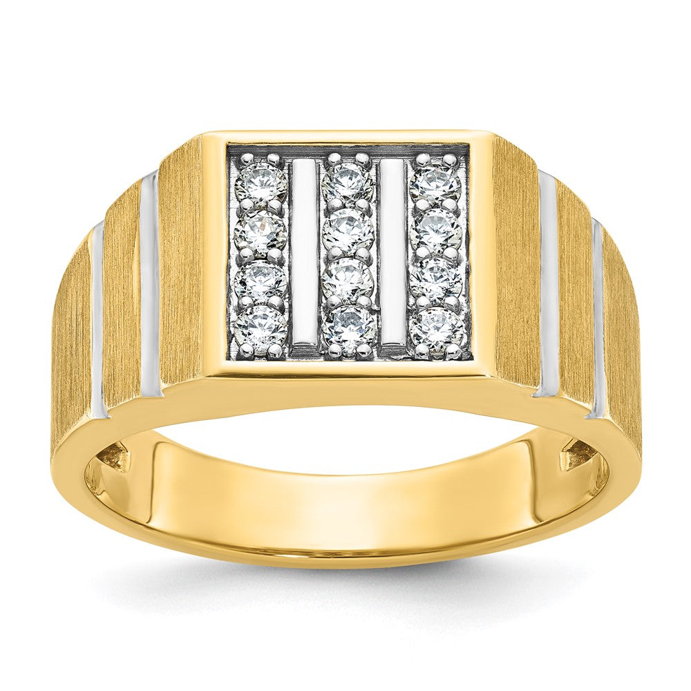 14k IBGoodman Men's Polished Satin and Grooved 3-Row Ring Mounting