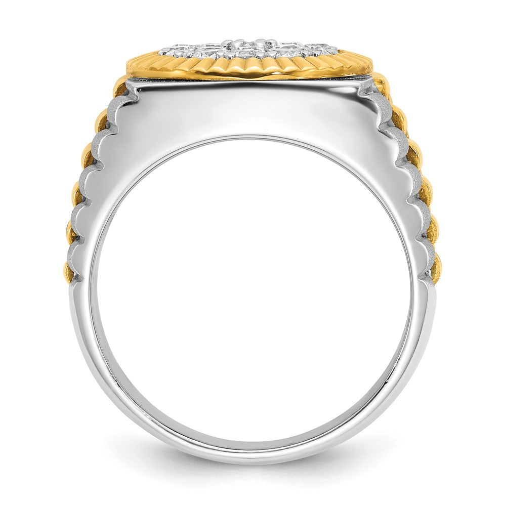 10ktt IBGoodman Men's Polish/Satin/Ribbed Diamond Round Cluster Ring