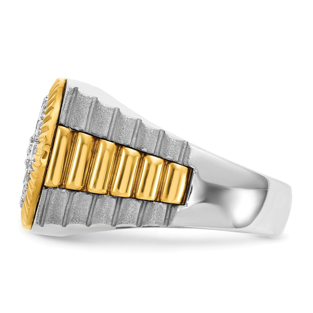 10ktt IBGoodman Men's Polished Satin & Ribbed Round Cluster Ring Mtg