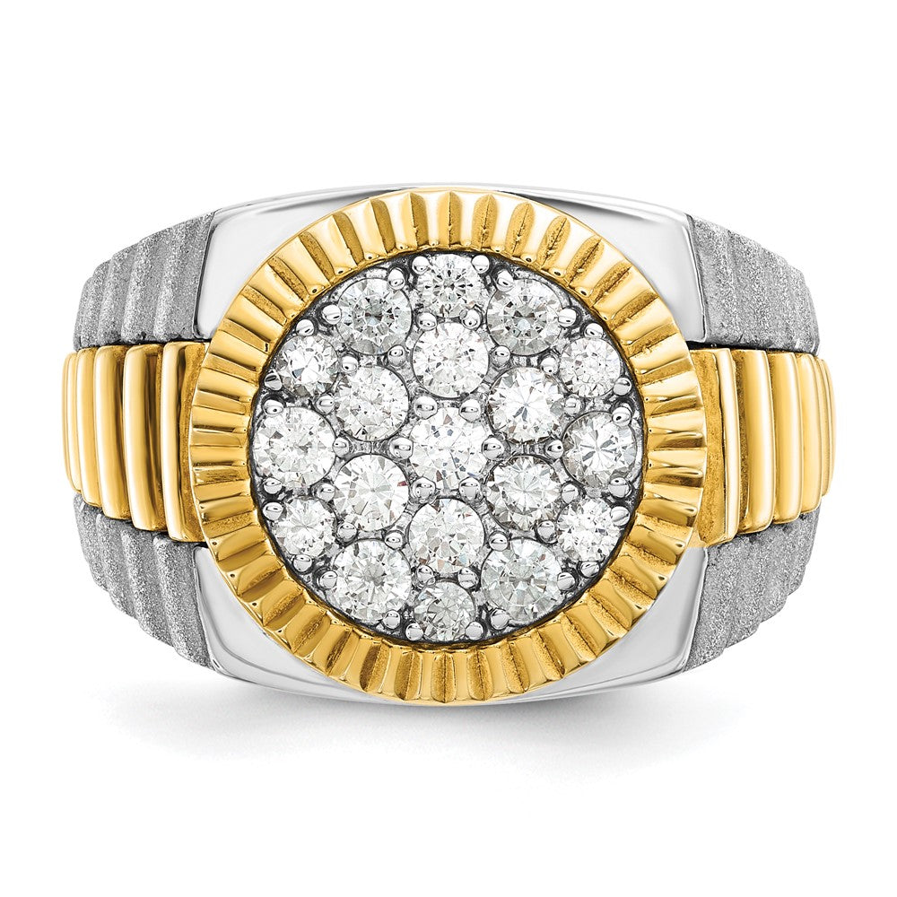 10ktt IBGoodman Men's Polished Satin & Ribbed Round Cluster Ring Mtg