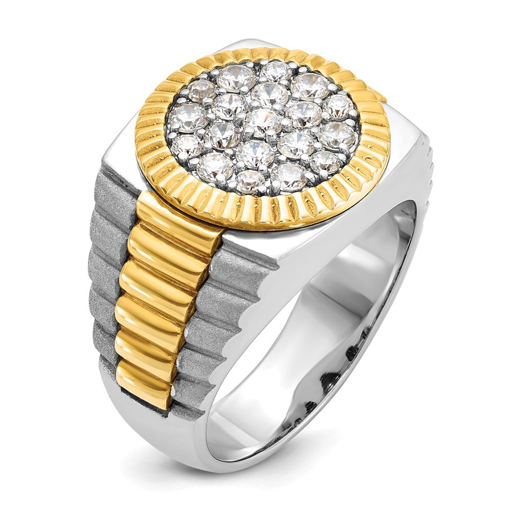 10ktt IBGoodman Men's Polish/Satin/Ribbed Diamond Round Cluster Ring