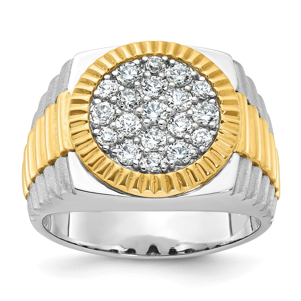 10ktt IBGoodman Men's Polish/Satin/Ribbed Diamond Round Cluster Ring
