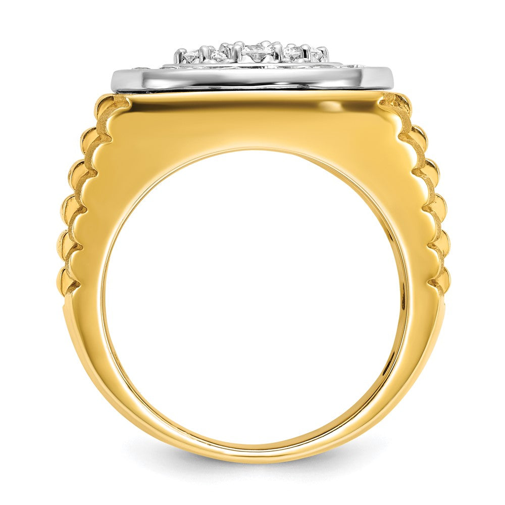 14ktt IBGoodman Men's Polished Satin & Ribbed Round Cluster Ring Mtg