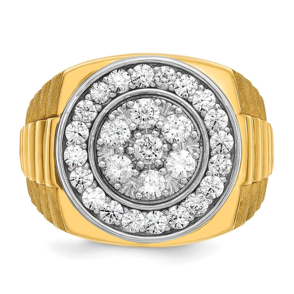 14ktt IBGoodman Men's Polished Satin & Ribbed Round Cluster Ring Mtg