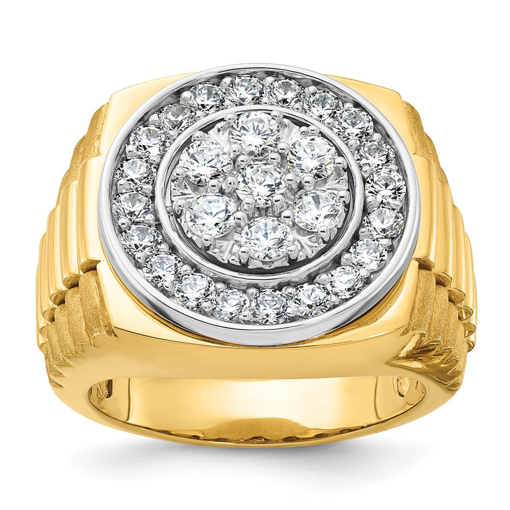 14ktt IBGoodman Men's Polish/Satin/Ribbed Diamond Round Cluster Ring
