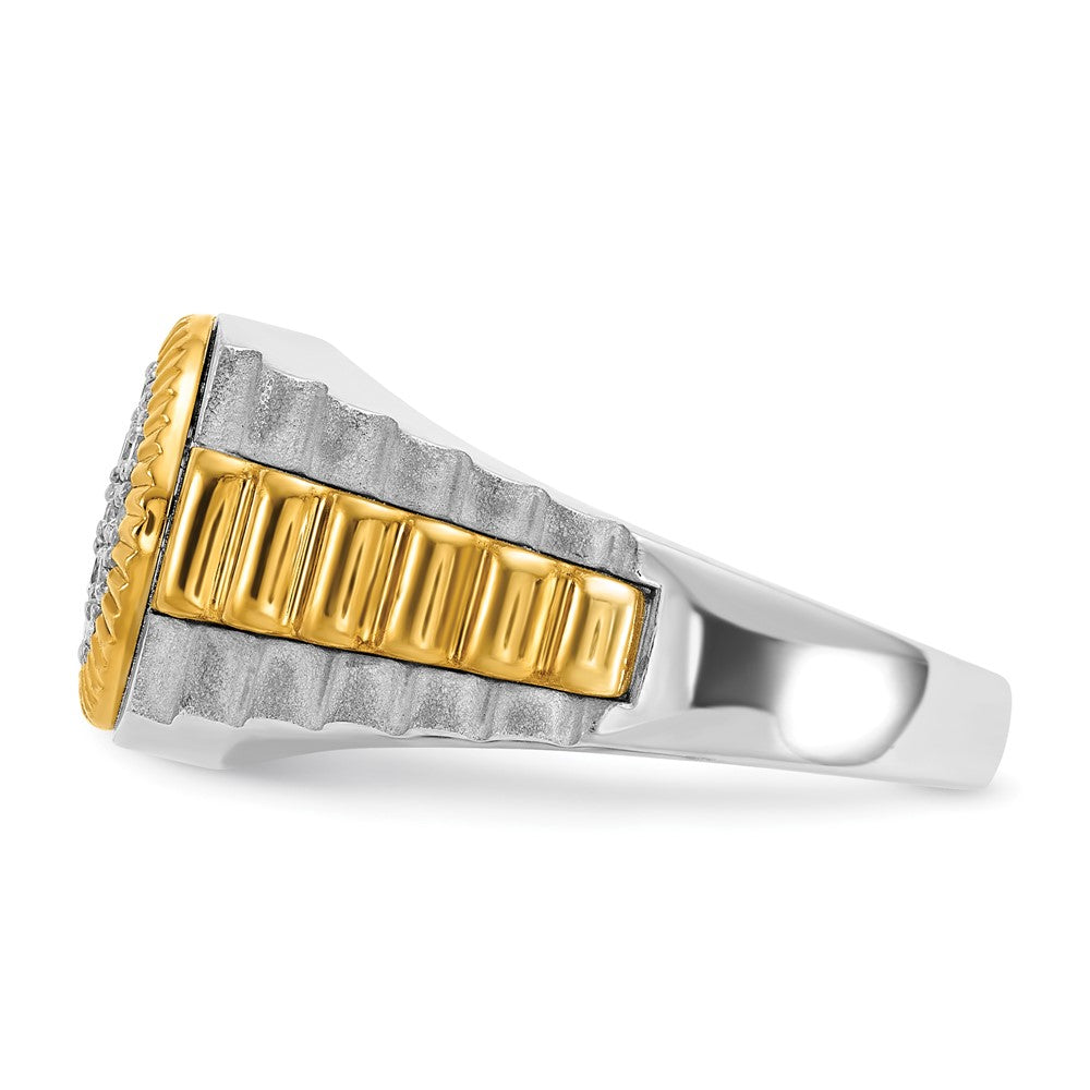 10ktt IBGoodman Men's Polish/Satin/Ribbed Diamond Round Cluster Ring