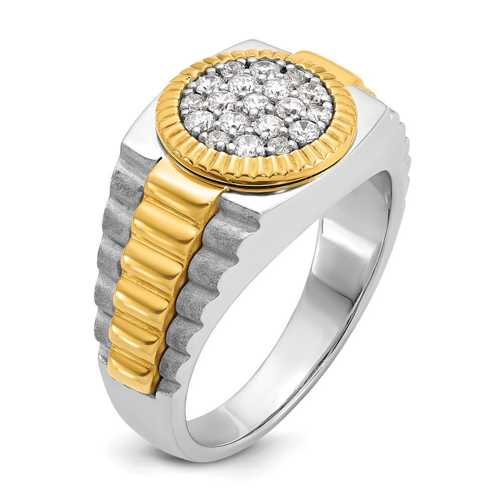 10ktt IBGoodman Men's Polish/Satin/Ribbed Diamond Round Cluster Ring