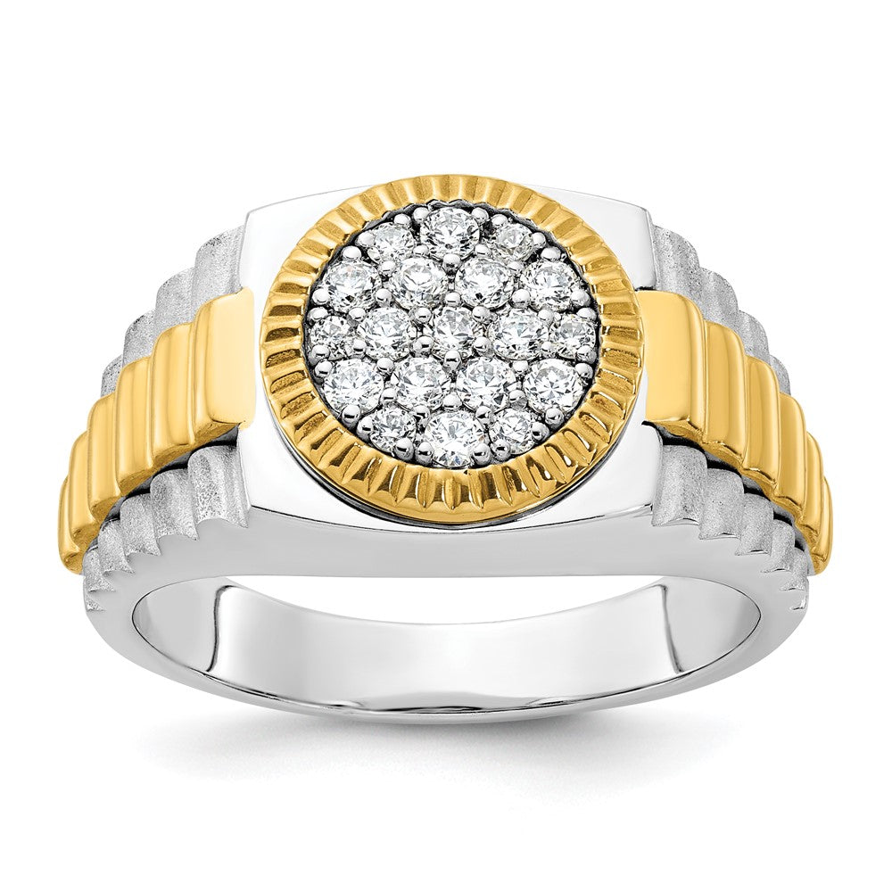 10ktt IBGoodman Men's Polish/Satin/Ribbed Diamond Round Cluster Ring