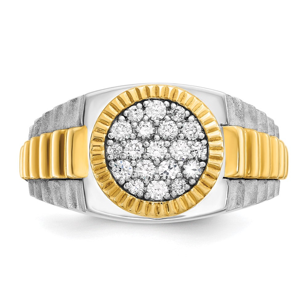 14ktt IBGoodman Men's Polish/Satin/Ribbed Diamond Round Cluster Ring