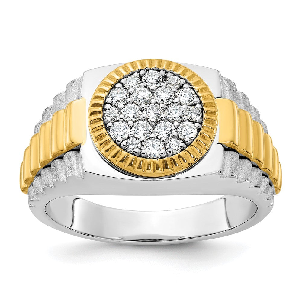 14ktt IBGoodman Men's Polished Satin & Ribbed Round Cluster Ring Mtg
