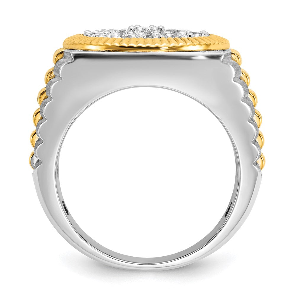 14ktt IBGoodman Men's Polished Satin & Ribbed Round Cluster Ring Mtg