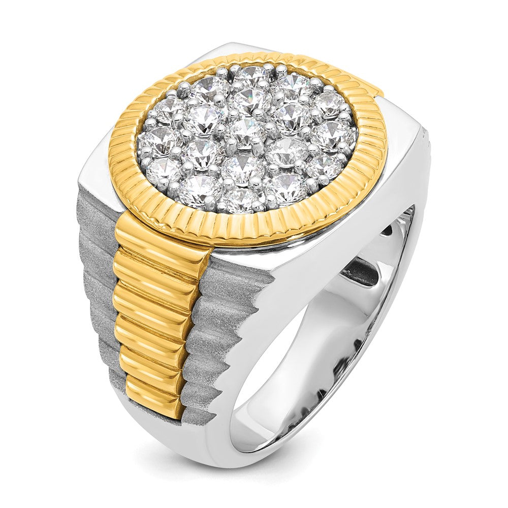 14ktt IBGoodman Men's Polished Satin & Ribbed Round Cluster Ring Mtg