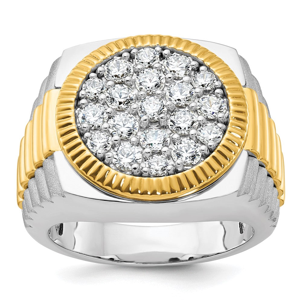 14ktt IBGoodman Men's Polished Satin & Ribbed Round Cluster Ring Mtg