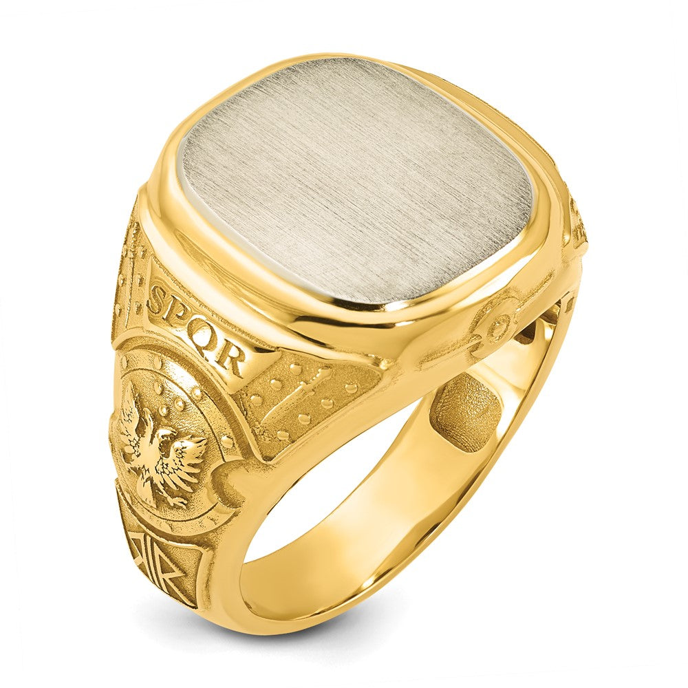 14k Two-Tone Engravable Square with Rounded Corners Signet ring