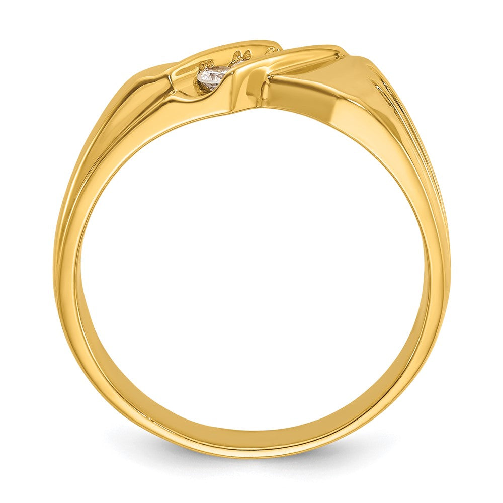 14k IBGoodman Men's Polished and Grooved 3-Stone Diamond Ring