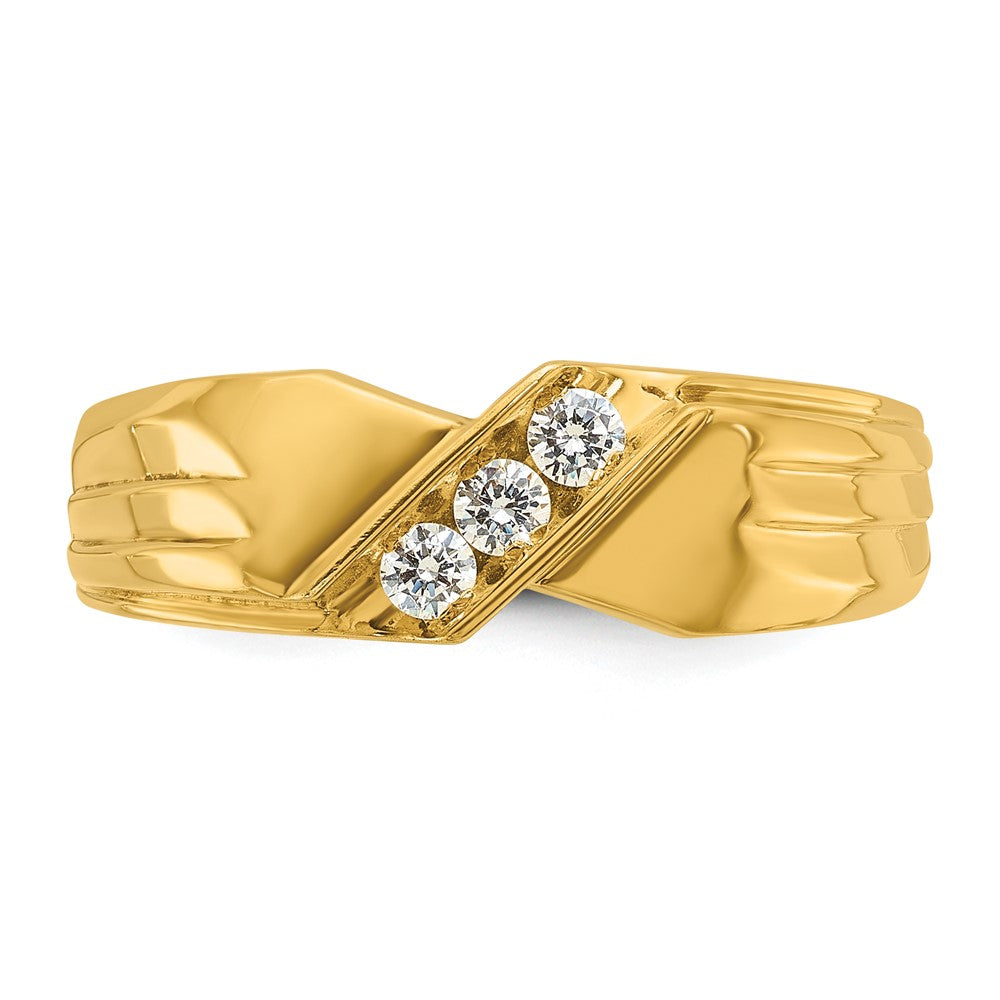 14k IBGoodman Men's Polished and Grooved 3-Stone Ring Mounting