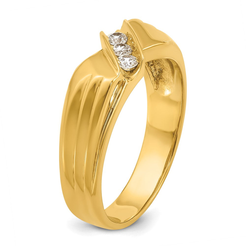 14k IBGoodman Men's Polished and Grooved 3-Stone Ring Mounting