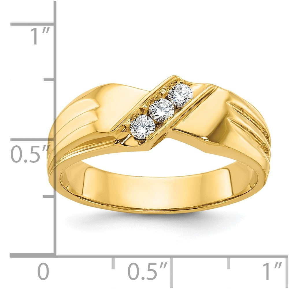 14k IBGoodman Men's Polished and Grooved 3-Stone Ring Mounting