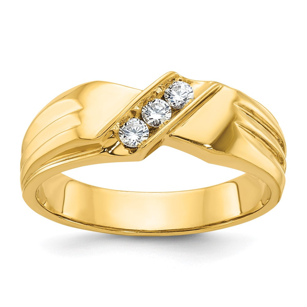 14k IBGoodman Men's Polished and Grooved 3-Stone Ring Mounting