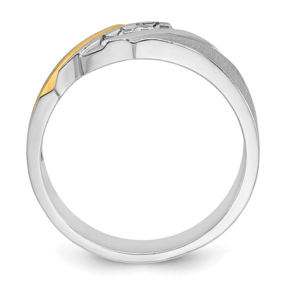 14ktt IBGoodman Men's Polished Satin & Grooved 4-Stone Diamond Ring