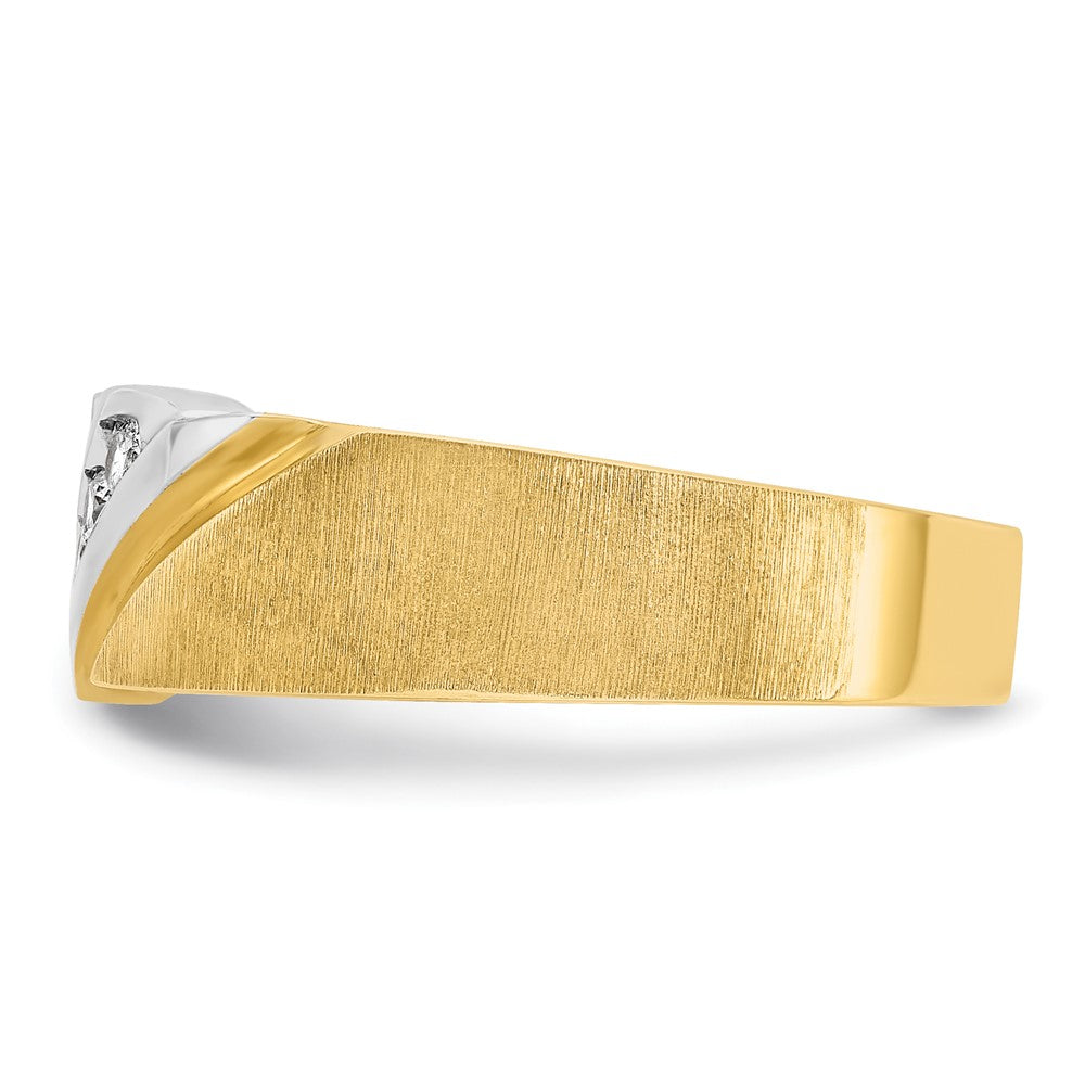 14ktt IBGoodman Men's Polished Satin & Grooved 4-Stone Diamond Ring