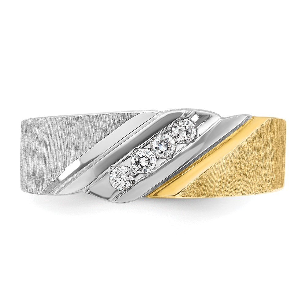 14ktt IBGoodman Men's Polished Satin & Grooved 4-Stone Diamond Ring