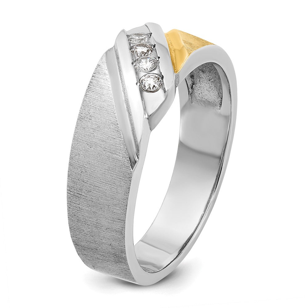 14ktt IBGoodman Men's Polished Satin & Grooved 4-Stone Diamond Ring