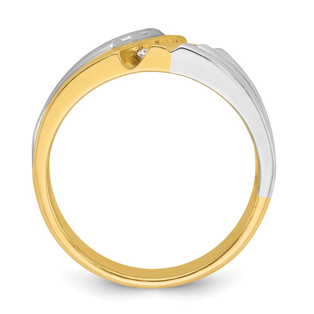 14ktt IBGoodman Men's Polished and Grooved 3-Stone Diamond Ring