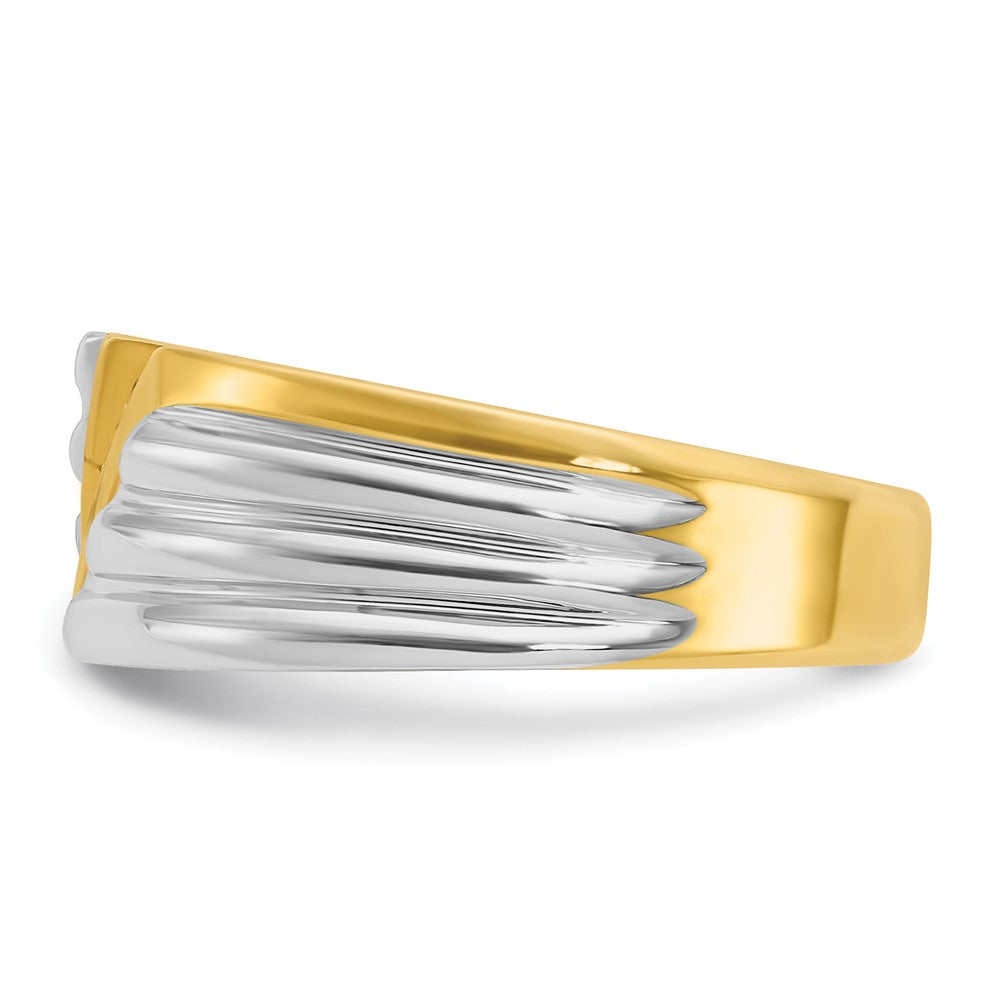 14ktt IBGoodman Men's Polished and Grooved 3-Stone Diamond Ring