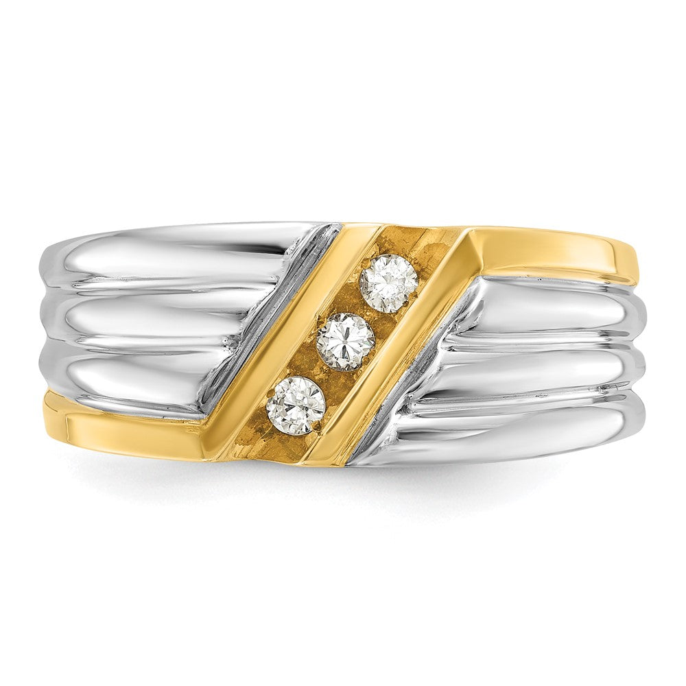 14k Two-tone IBGoodman Men's Polished & Grooved 3-Stone Ring Mtg