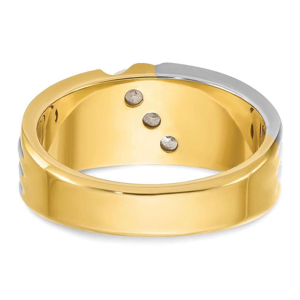 14k Two-tone IBGoodman Men's Polished & Grooved 3-Stone Ring Mtg
