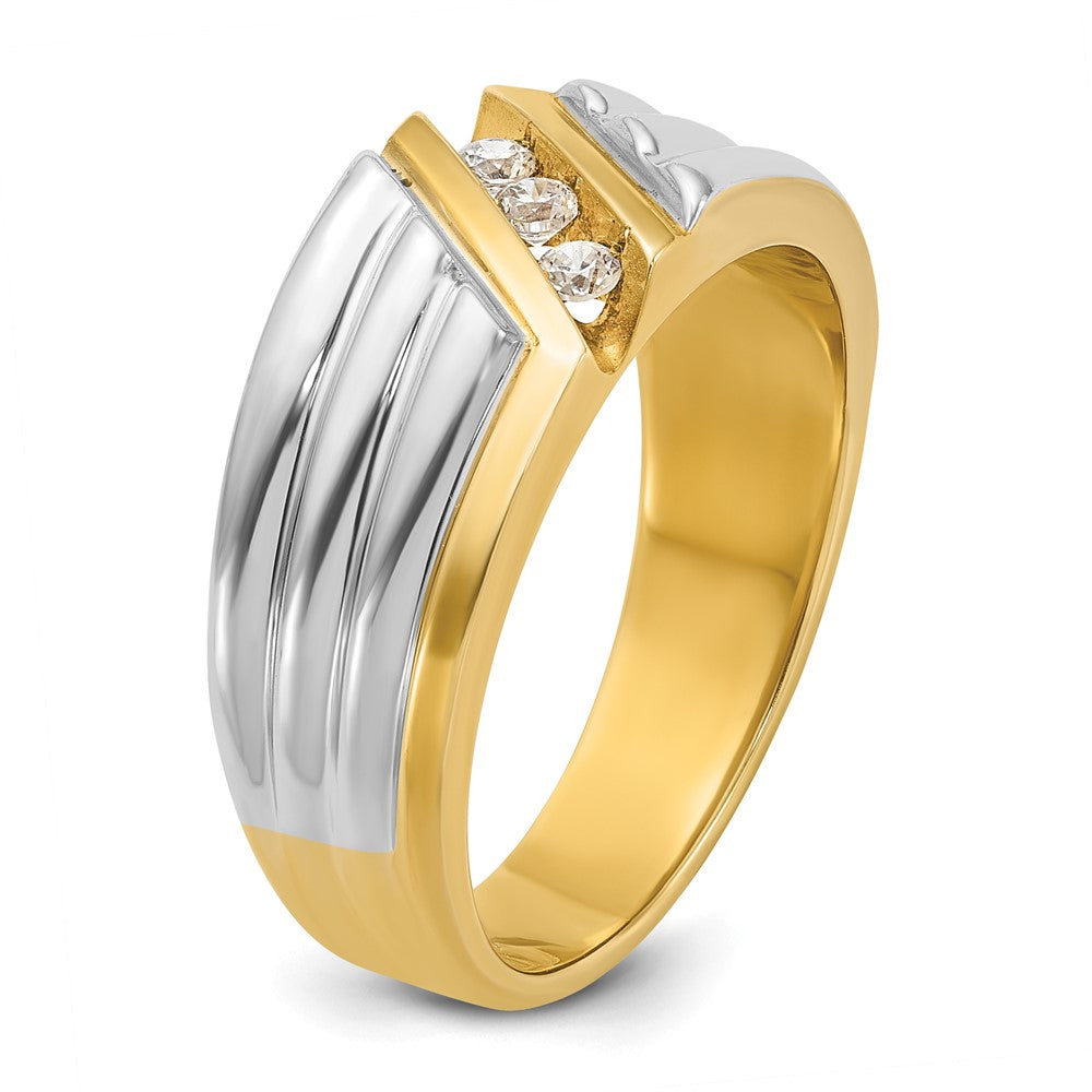 14k Two-tone IBGoodman Men's Polished & Grooved 3-Stone Ring Mtg