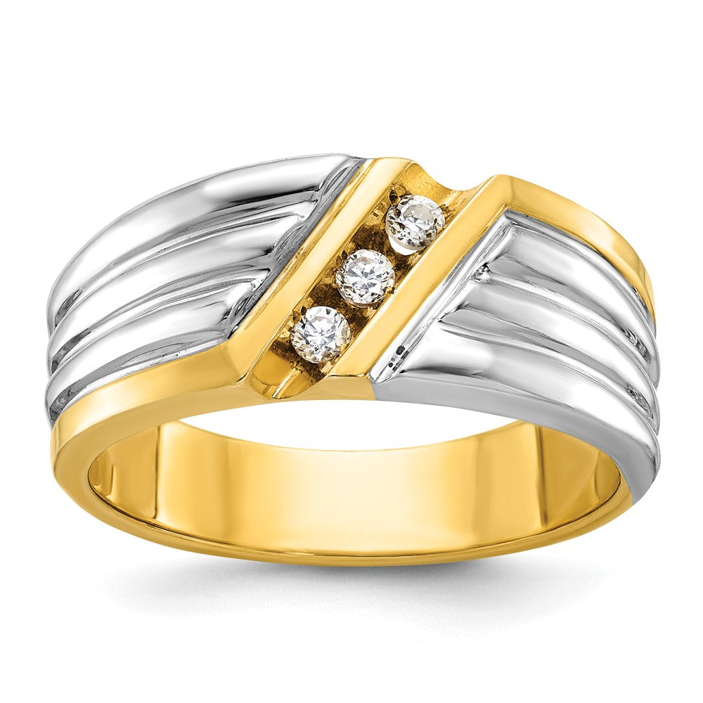 14k Two-tone IBGoodman Men's Polished & Grooved 3-Stone Ring Mtg