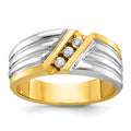 14k Two-tone IBGoodman Men's Polished & Grooved 3-Stone Ring Mtg