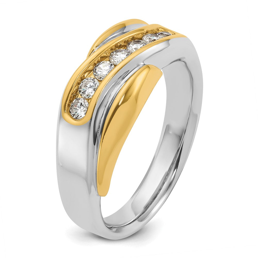14ktt IBGoodman Men's Polished & Grooved Curved Bypass Diamond Ring