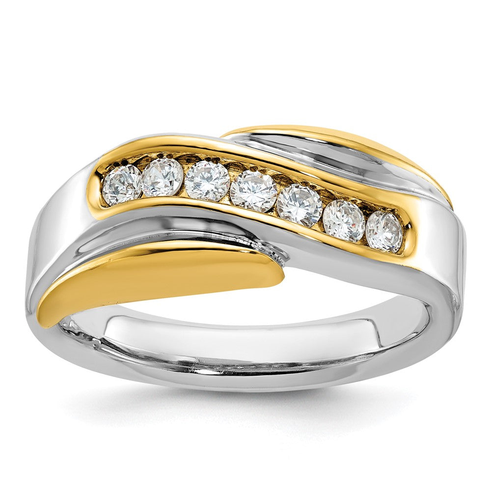 14ktt IBGoodman Men's Polished & Grooved Curved Bypass Diamond Ring