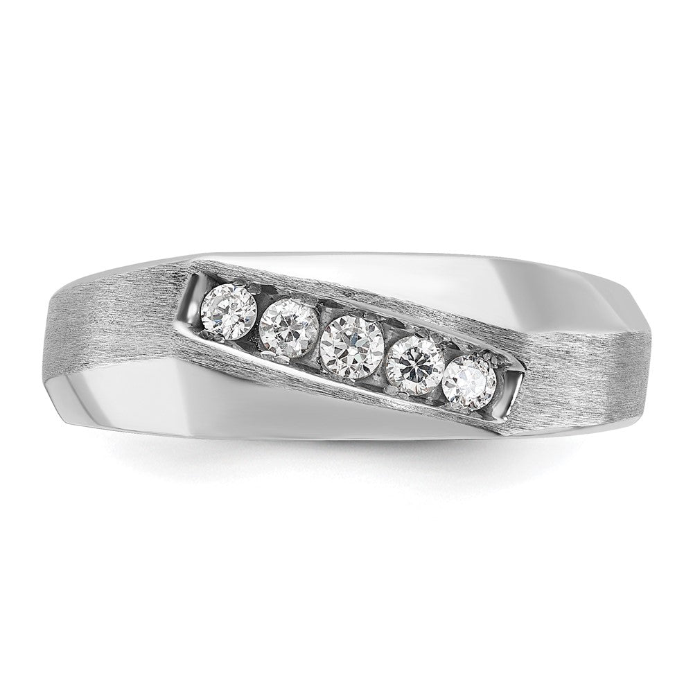 14k White Gold IBGoodman Men's Polished & Satin 5-Stone Diamond Ring