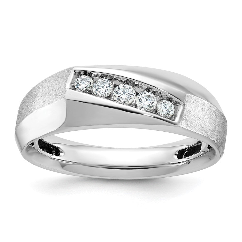 14k White Gold IBGoodman Men's Polished & Satin 5-Stone Diamond Ring